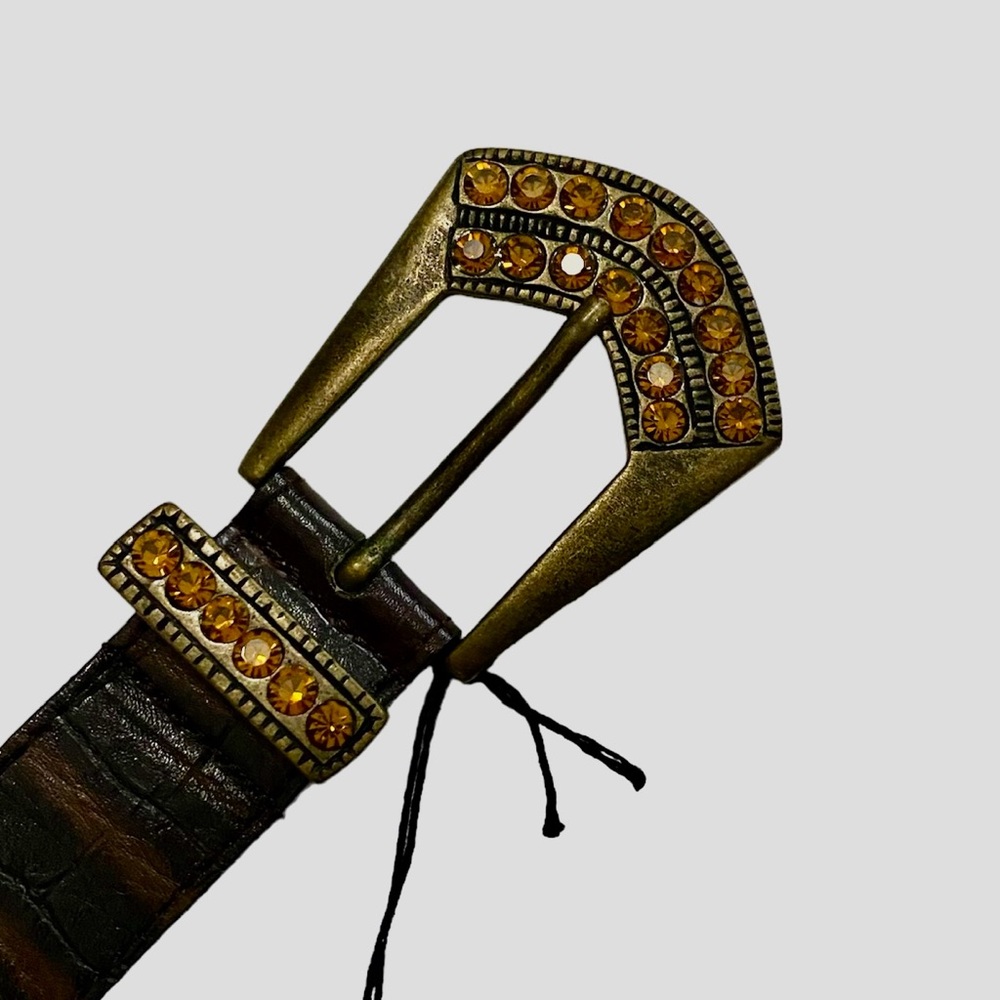 New BERGE Brass Rhinestone Brown Genuine Leather Western Belt | XL Extra Large